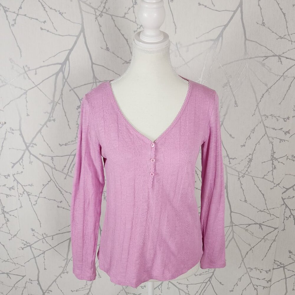 Espirit Pastel Pink Cotton Terry Stripe Button Popover Henley